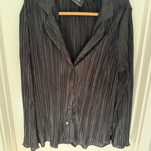 Dressed in LALA Black Pleated Button Down Shirt and pants set